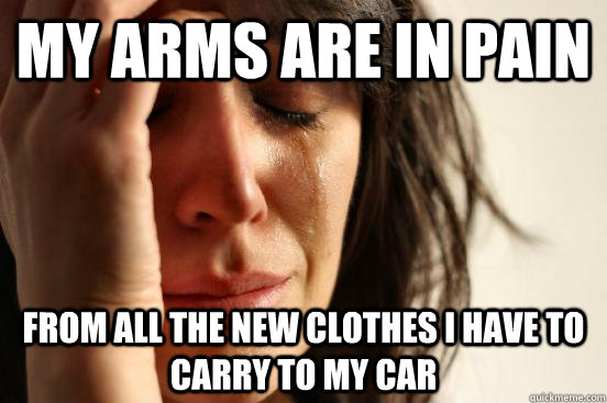 my arms are in pain from all the new clothes i have to carry to my car  First World Problems