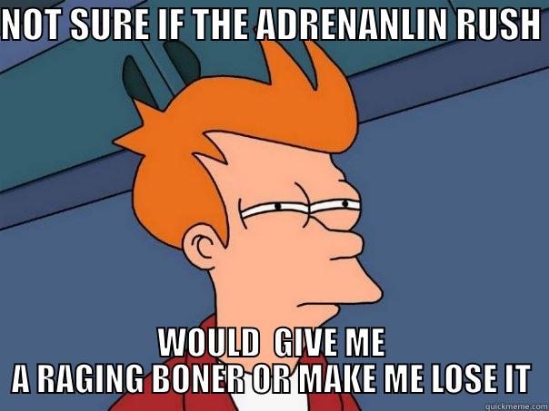 dangling  - NOT SURE IF THE ADRENANLIN RUSH  WOULD  GIVE ME A RAGING BONER OR MAKE ME LOSE IT Futurama Fry