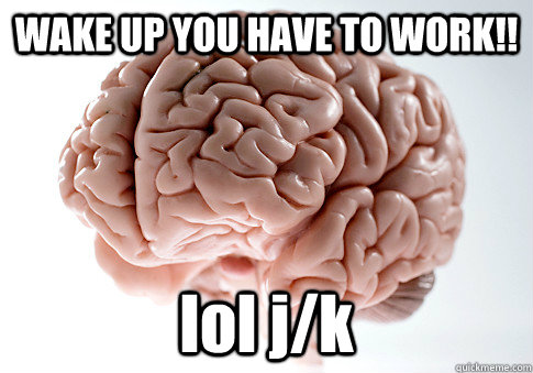 WAKE UP YOU HAVE TO WORK!! lol j/k   Scumbag Brain