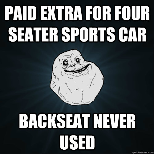 Paid extra for four seater sports car backseat never used - Paid extra for four seater sports car backseat never used  Forever Alone