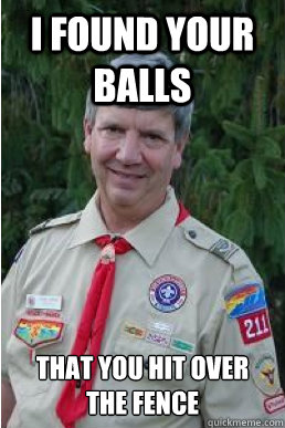 I found your balls that you hit over the fence  Harmless Scout Leader