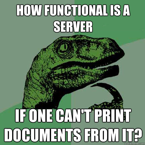 How functional is a server If one can't print documents from it?  Philosoraptor