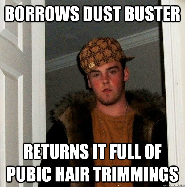 Borrows dust buster Returns it full of pubic hair trimmings  Scumbag Steve