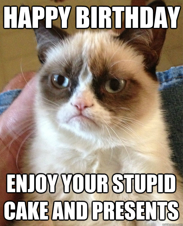 Happy birthday Enjoy your stupid cake and presents  Grumpy Cat