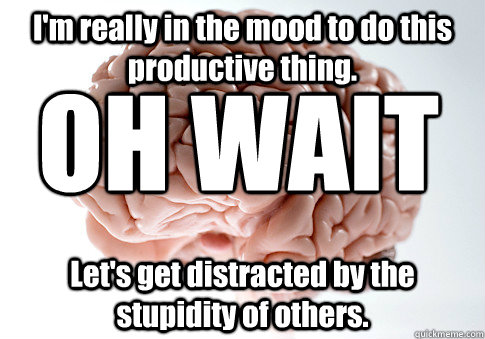 I'm really in the mood to do this productive thing. Let's get distracted by the stupidity of others. OH WAIT  Scumbag Brain