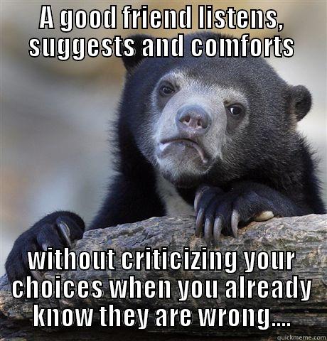 A Good Friend - A GOOD FRIEND LISTENS, SUGGESTS AND COMFORTS WITHOUT CRITICIZING YOUR CHOICES WHEN YOU ALREADY KNOW THEY ARE WRONG.... Confession Bear