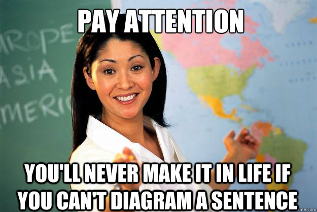 Pay attention You'll never make it in life if you can't diagram a sentence  Unhelpful High School Teacher