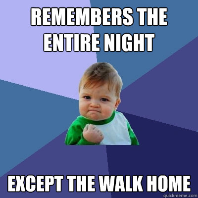 remembers the entire night except the walk home  Success Kid