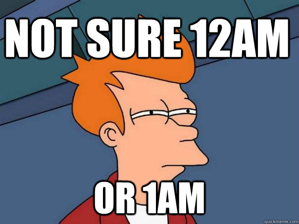 Not sure 12am or 1am - Not sure 12am or 1am  Futurama Fry