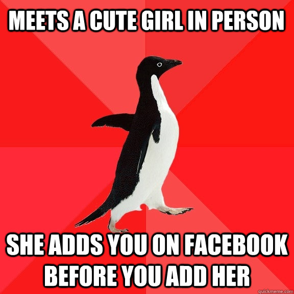 Meets a cute girl in person she adds you on facebook before you add her  Socially Awesome Penguin