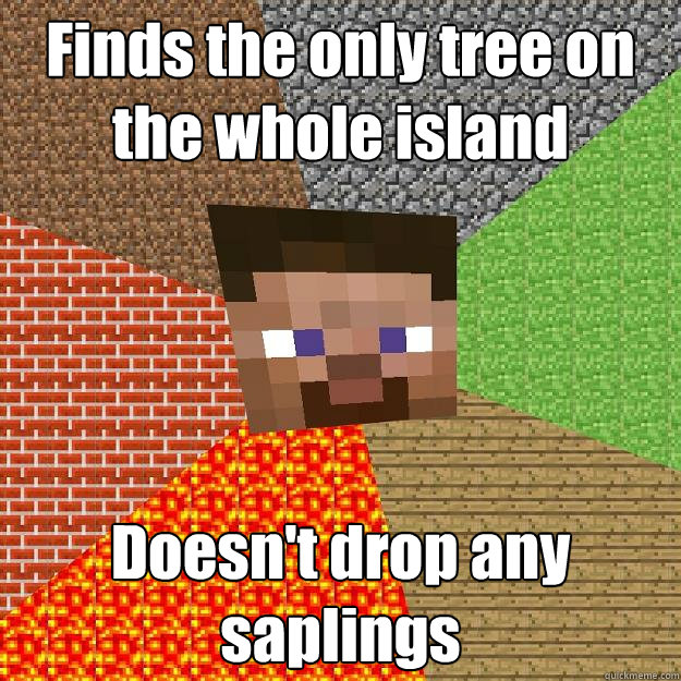 Finds the only tree on the whole island Doesn't drop any saplings  Minecraft