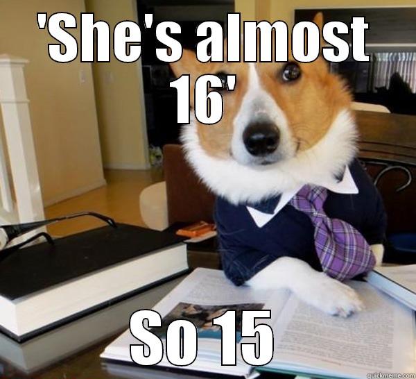 'SHE'S ALMOST 16' SO 15 Lawyer Dog