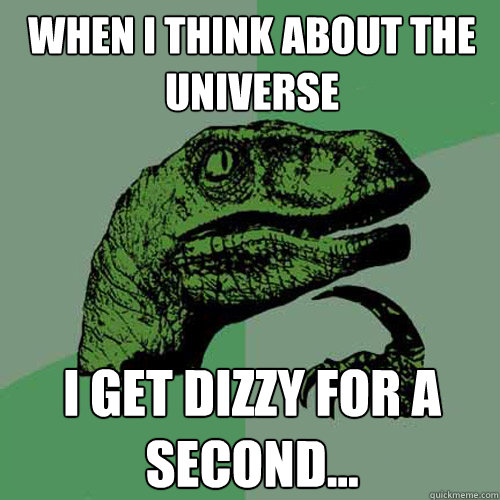 When I think about the universe I get dizzy for a second...  Philosoraptor