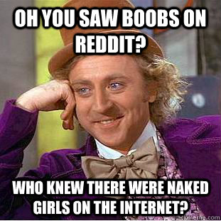 Oh you saw boobs on reddit? Who knew there were naked girls on the internet?  Condescending Wonka