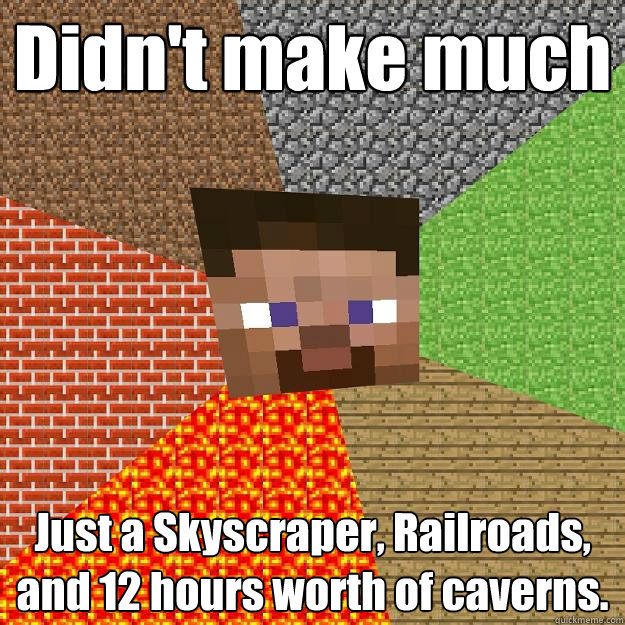 Didn't make much Just a Skyscraper, Railroads, and 12 hours worth of caverns. - Didn't make much Just a Skyscraper, Railroads, and 12 hours worth of caverns.  Minecraft