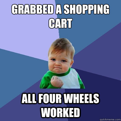 Grabbed a shopping cart all four wheels worked - Grabbed a shopping cart all four wheels worked  Success Kid