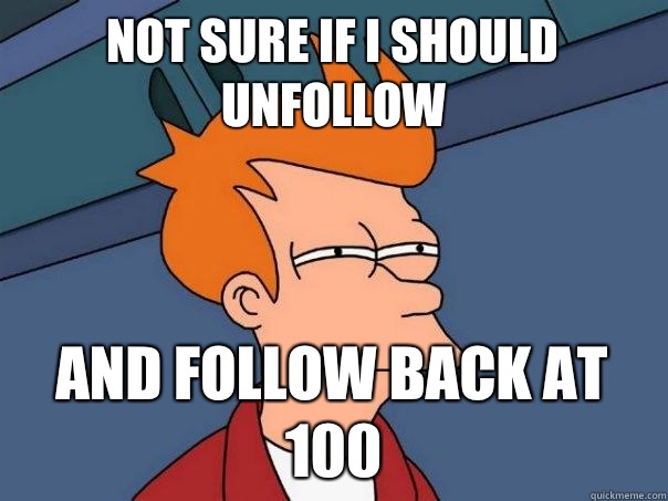 Not sure if I should unfollow and follow back at 100  Futurama Fry