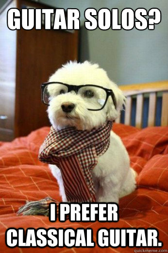 Guitar solos?
 I prefer classical guitar.  Hipster Dog