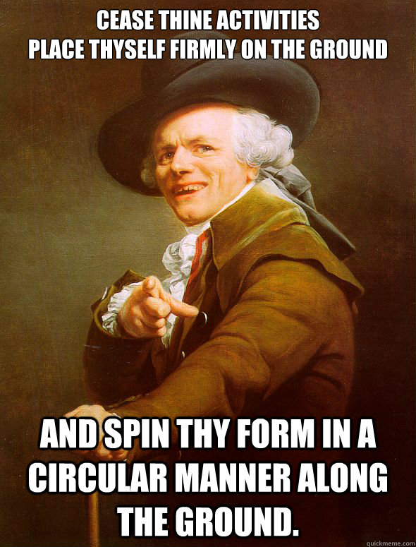 Cease thine activities
Place thyself firmly on the ground And spin thy form in a circular manner along the ground.  Joseph Ducreux