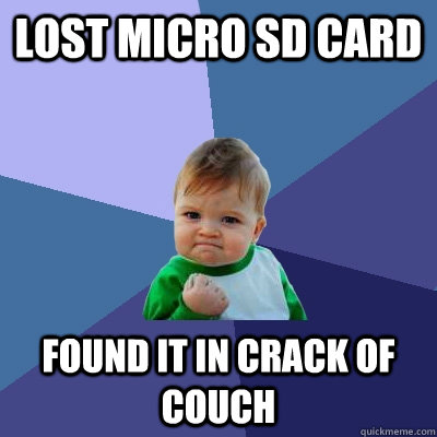 Lost Micro SD Card Found it in crack of couch - Lost Micro SD Card Found it in crack of couch  Success Kid