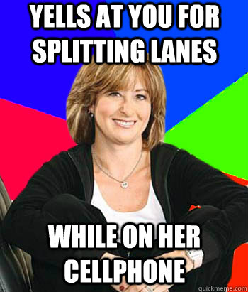 Yells at you for splitting lanes WHILE ON HER CELLPHONE  Sheltering Suburban Mom