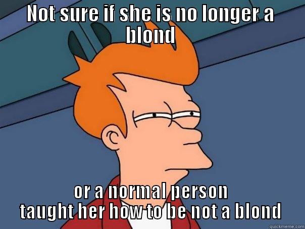 funny like heck - NOT SURE IF SHE IS NO LONGER A BLOND OR A NORMAL PERSON TAUGHT HER HOW TO BE NOT A BLOND Futurama Fry