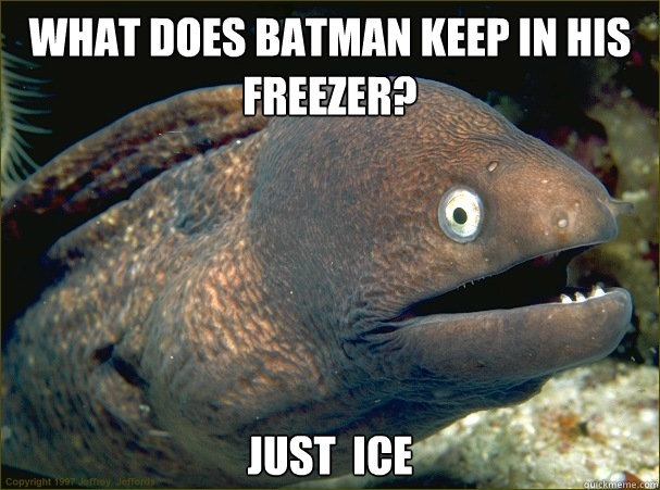 What does batman keep in his freezer? Just  Ice - What does batman keep in his freezer? Just  Ice  Bad Joke Eel