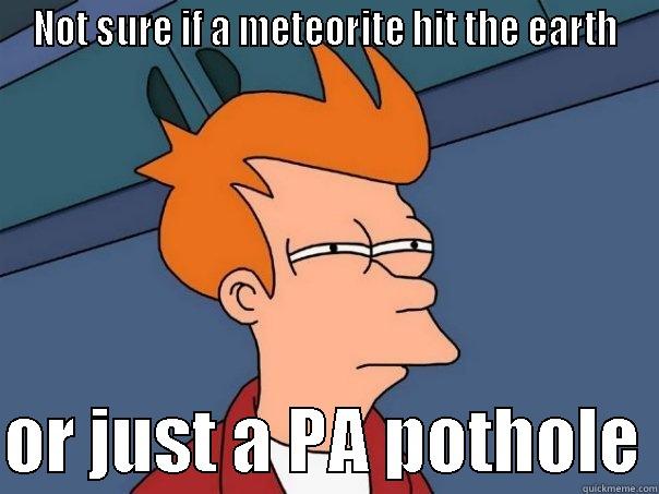 NOT SURE IF A METEORITE HIT THE EARTH  OR JUST A PA POTHOLE Futurama Fry