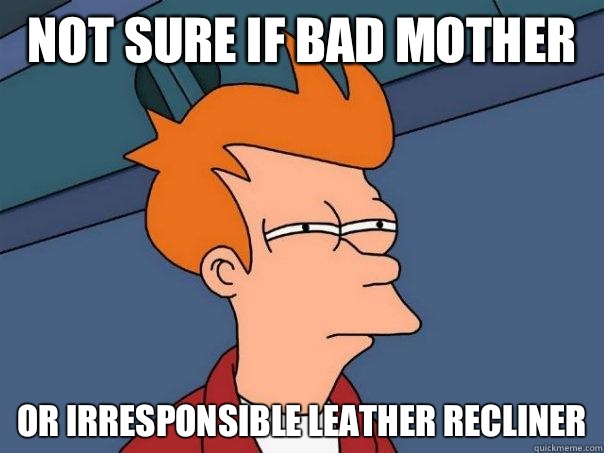 Not sure if bad mother  Or irresponsible leather recliner  Futurama Fry