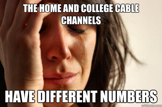 The home and college Cable Channels Have different Numbers  First World Problems