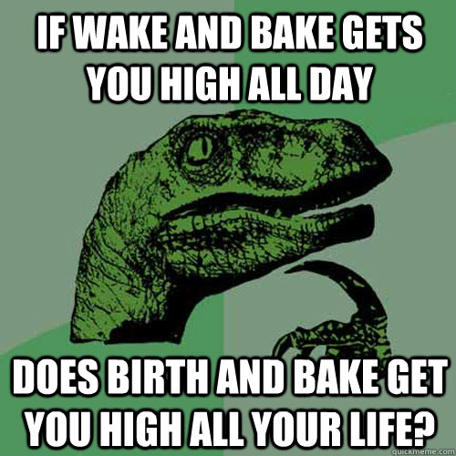 if wake and bake gets you high all day does birth and bake get you high all your life?  Philosoraptor