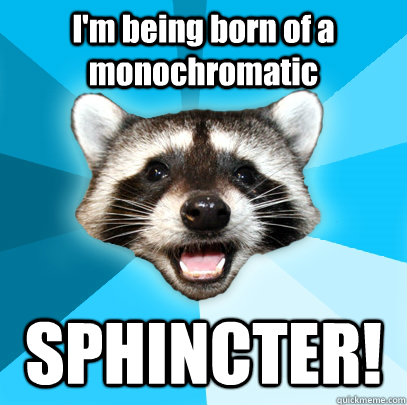 I'm being born of a monochromatic SPHINCTER! - I'm being born of a monochromatic SPHINCTER!  Lame Pun Coon