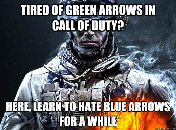 TIRED OF GREEN ARROWS IN      CALL OF DUTY? HERE, LEARN TO HATE BLUE ARROWS FOR A WHILE  Battlefield 3