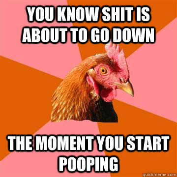 You know shit is about to go down The moment you start pooping  Anti-Joke Chicken