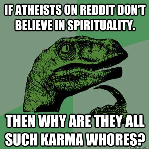 If atheists on Reddit don't believe in spirituality.    Then why are they all such karma whores?  Philosoraptor