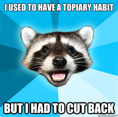 I USED TO have a topiary habit But i had to cut back  Lame Pun Coon