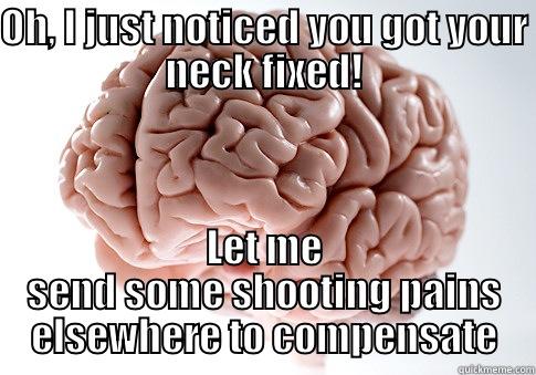 Fibro Pains - OH, I JUST NOTICED YOU GOT YOUR NECK FIXED! LET ME SEND SOME SHOOTING PAINS ELSEWHERE TO COMPENSATE Scumbag Brain