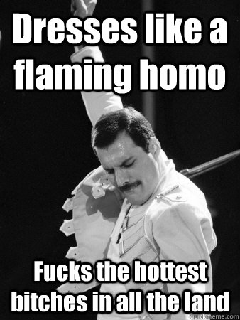 Dresses like a flaming homo Fucks the hottest bitches in all the land  Freddie Mercury