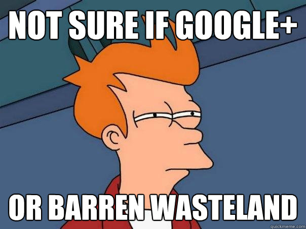 not sure if google+ or barren wasteland  Futurama Fry