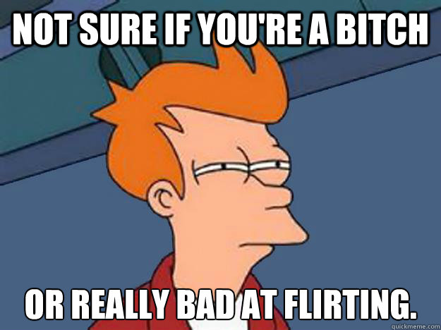 Not sure if you're a bitch or really bad at flirting.  - Not sure if you're a bitch or really bad at flirting.   Unsure Fry