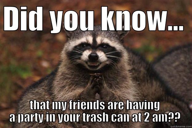 Evil Grin - DID YOU KNOW... THAT MY FRIENDS ARE HAVING A PARTY IN YOUR TRASH CAN AT 2 AM?? Evil Plotting Raccoon