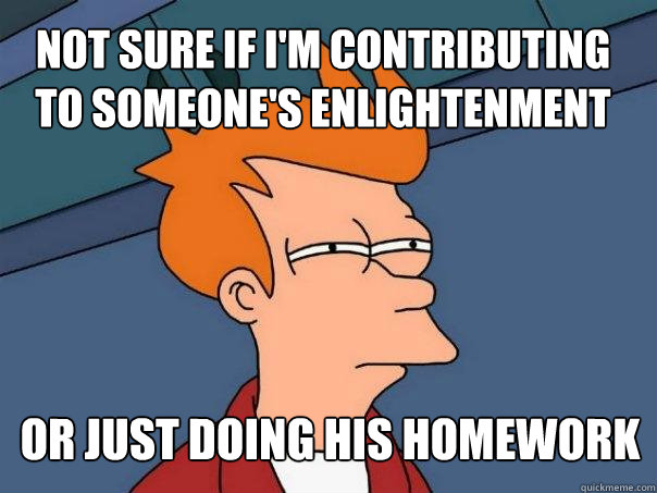 Not sure if i'm contributing to someone's enlightenment or just doing his homework  Futurama Fry