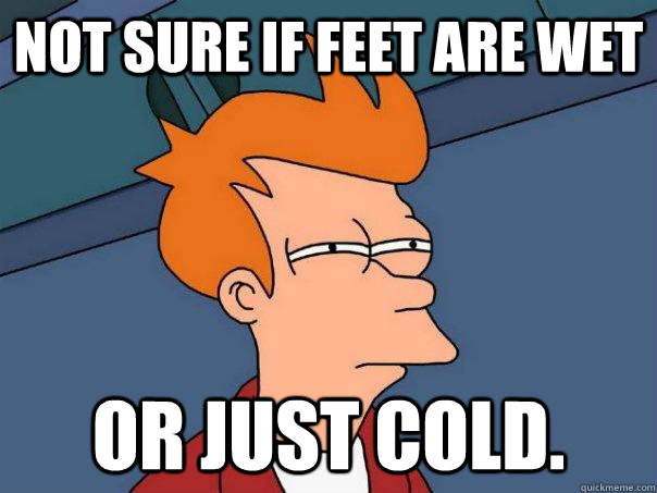 Not sure if feet are wet Or just cold.  Futurama Fry