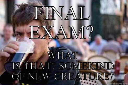 FINAL EXAM? WHAT IS THAT? SOMEKIND OF NEW CREATURE? Lazy College Senior