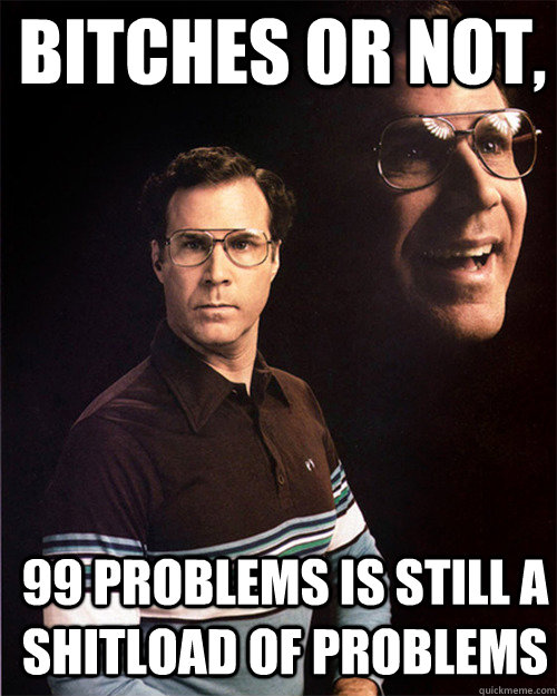 Bitches or not, 99 problems is still a shitload of problems  will ferrell