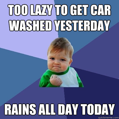 too lazy to get car washed yesterday rains all day today   Success Kid