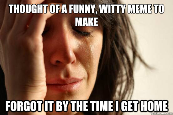 Thought of a funny, witty meme to make forgot it by the time i get home  First World Problems