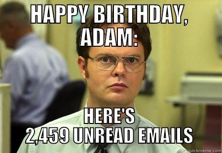 HAPPY BIRTHDAY, ADAM: HERE'S 2,459 UNREAD EMAILS Schrute