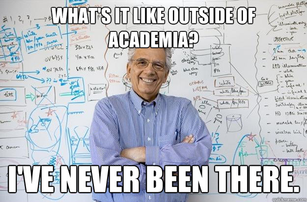 What's it like outside of academia? I've never been there.  Engineering Professor