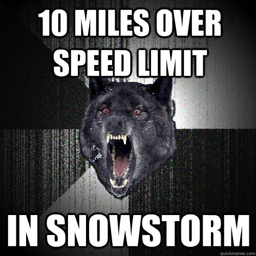 10 miles over speed limit in snowstorm  Insanity Wolf